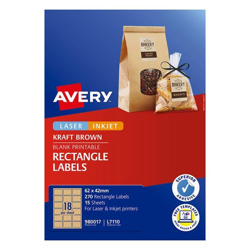 Avery Label L7110 Rectangular Kraft 18up 15 Sheets-Officecentre