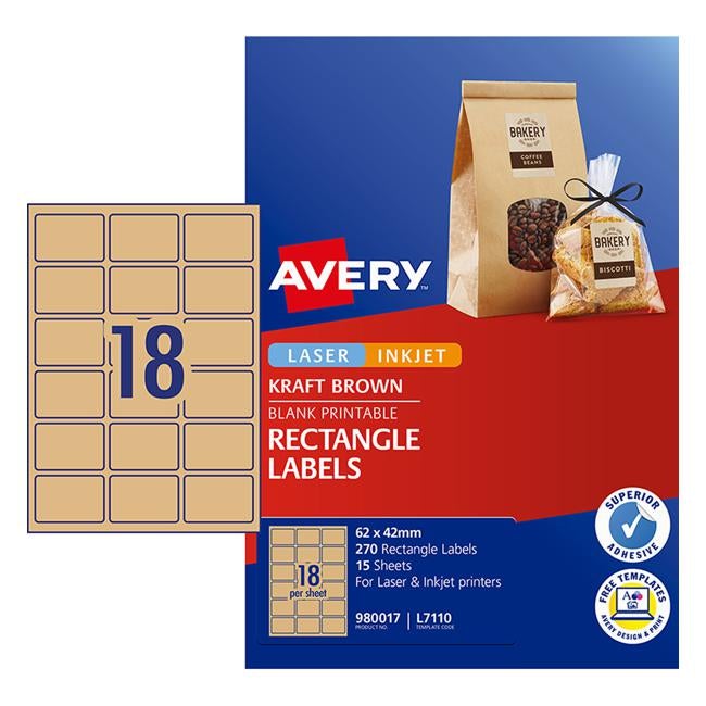 Avery Label L7110 Rectangular Kraft 18up 15 Sheets-Officecentre