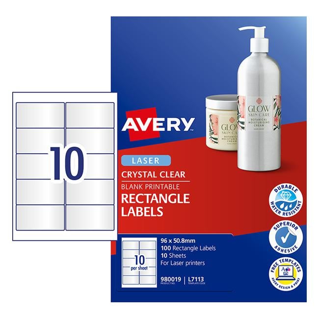 Avery Label L7113 Rectangular Crystal Clear 10up 10 Sheets-Officecentre