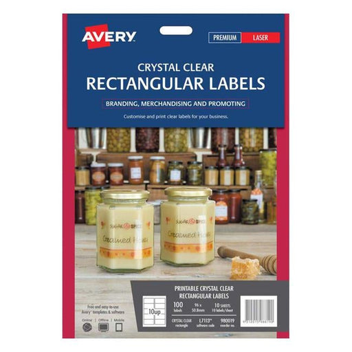 Avery Label L7113 Rectangular Crystal Clear 10up 10 Sheets-Officecentre