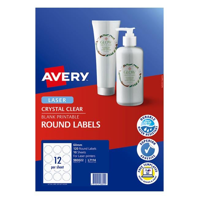 Avery Label L7114 Round Crystal Clear 60mm 12up 10 Sheets-Officecentre