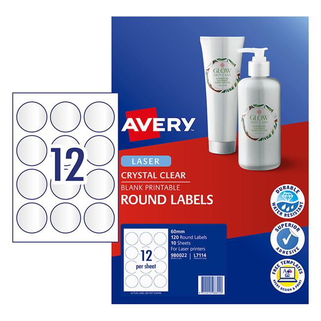 Avery Label L7114 Round Crystal Clear 60mm 12up 10 Sheets-Officecentre