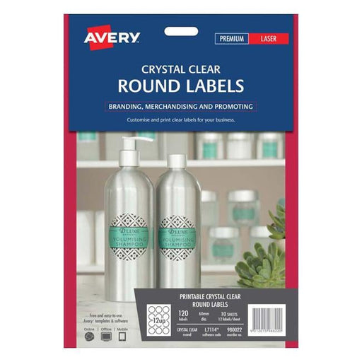 Avery Label L7114 Round Crystal Clear 60mm 12up 10 Sheets-Officecentre