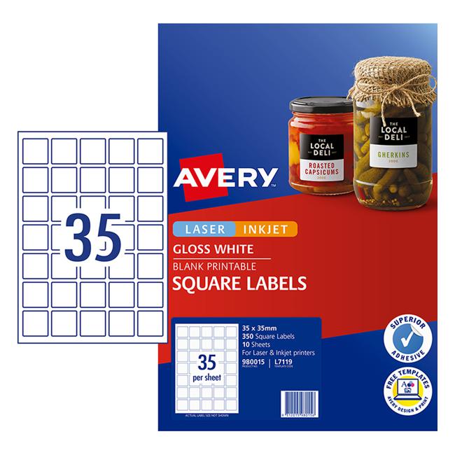 Avery Label L7119 Square White Glossy 35up 10 Sheets-Officecentre