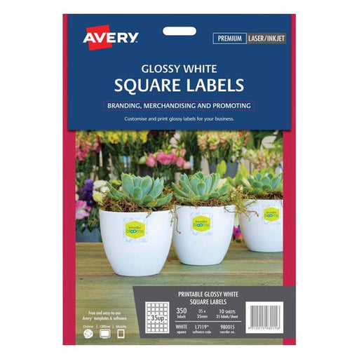 Avery Label L7119 Square White Glossy 35up 10 Sheets-Officecentre