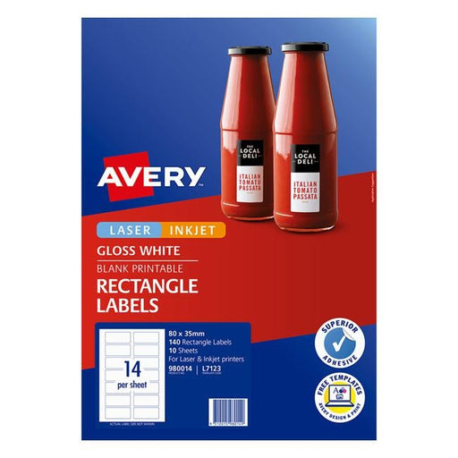 Avery Label L7123 Rectangular Glossy Label 14up 10 Sheets-Officecentre