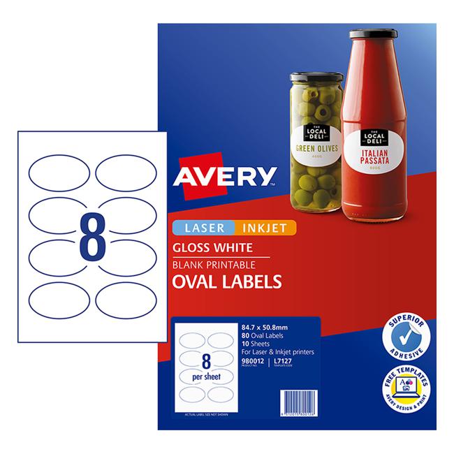 Avery Label L7127 Oval Glossy 9up 10 Sheets-Officecentre