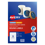 Avery Label L7129 Round Matte White 40mm 24up 8 Sheets-Officecentre