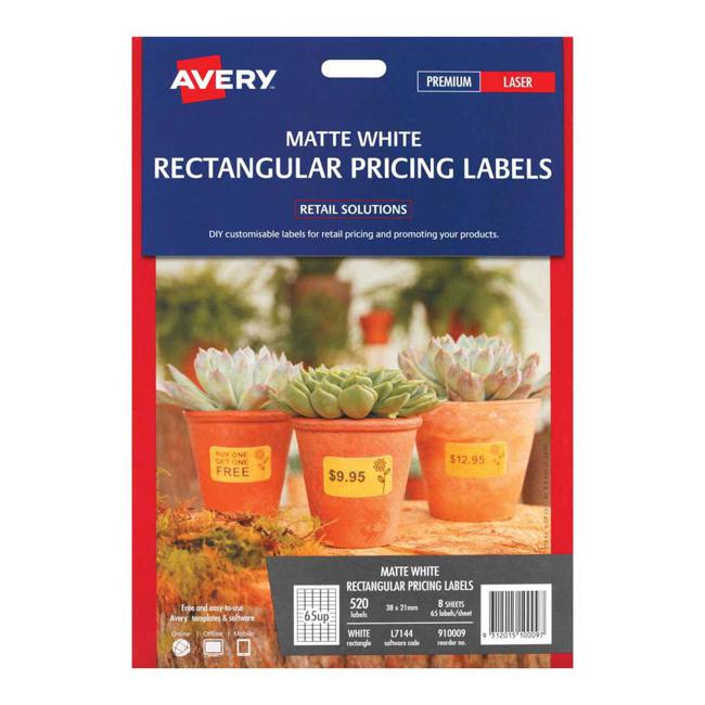Avery Label L7144 38x21mm 65up 8 Sheets-Officecentre