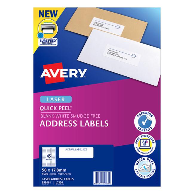 Avery Label L7156-100 58×17.8mm 100 Sheets-Officecentre