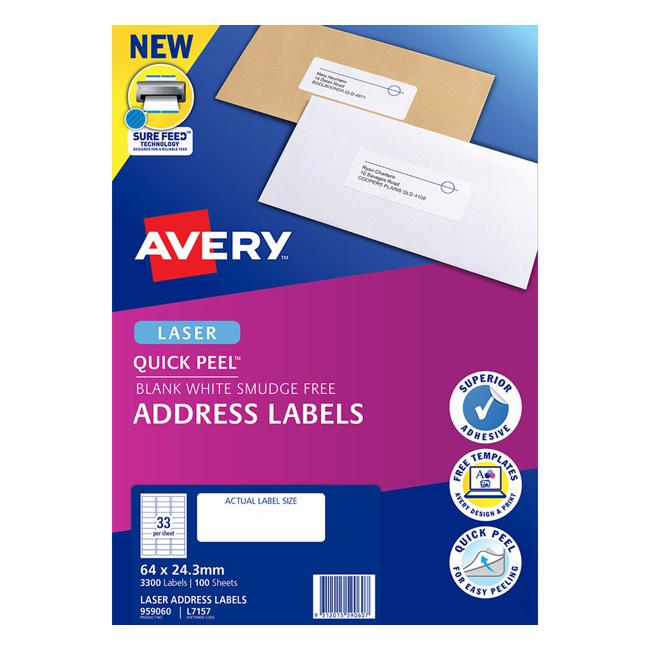 Avery Label L7157-100 64x24.3mm 33up 100 Sheets-Officecentre