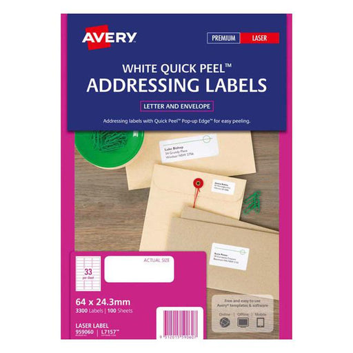 Avery Label L7157-100 64x24.3mm 33up 100 Sheets-Officecentre
