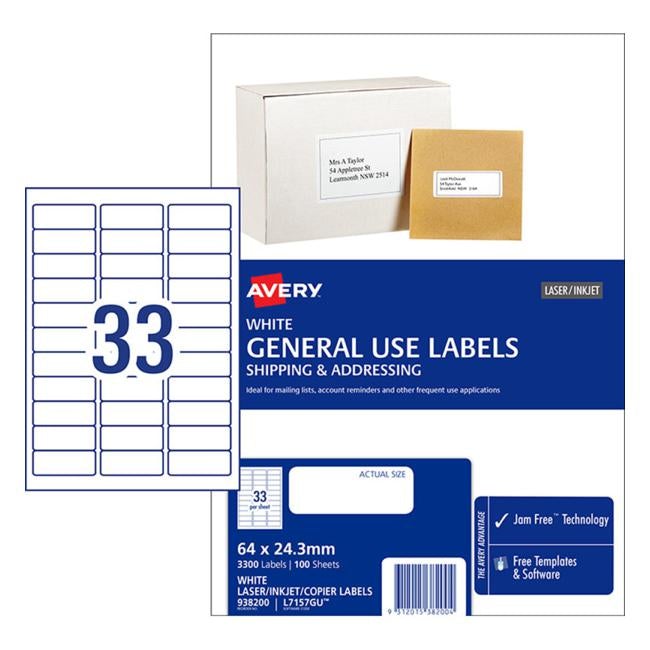 Avery Label L7157 General Use 64×24.3mm 100 Sheets-Officecentre