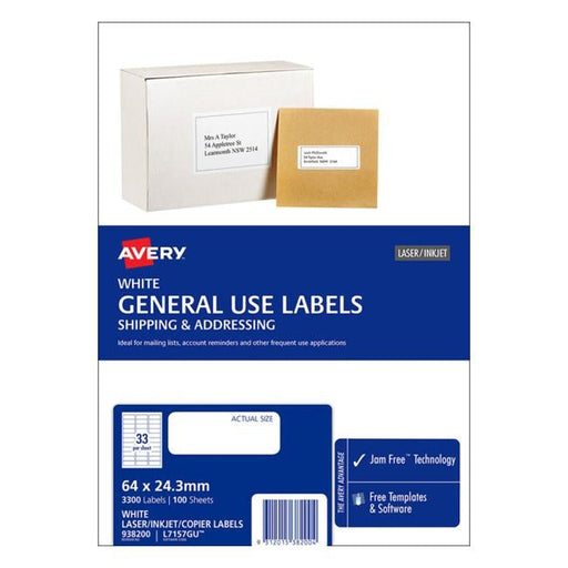 Avery Label L7157 General Use 64×24.3mm 100 Sheets-Officecentre