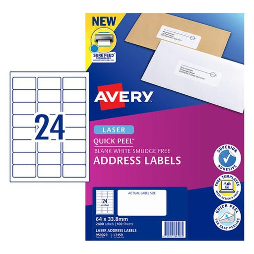 Avery Label L7159-100 Pop Up Quick Peel 64×33.8mm 100 Sheets-Officecentre