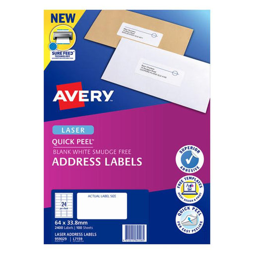 Avery Label L7159-100 Pop Up Quick Peel 64×33.8mm 100 Sheets-Officecentre