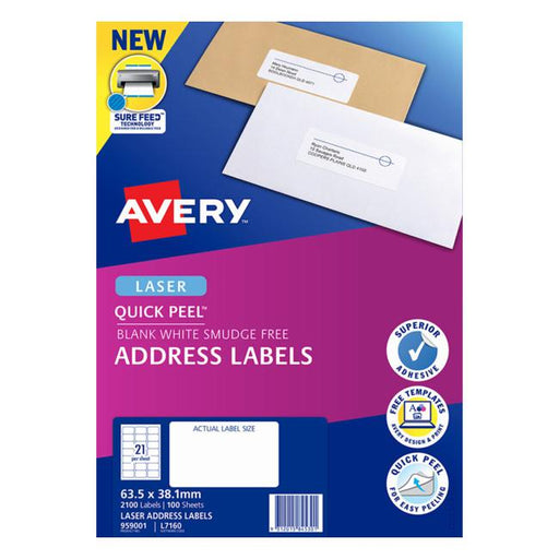 Avery Label L7160-100 Pop Up Quick Peel 63.5×38.1mm 100 Sheets-Officecentre