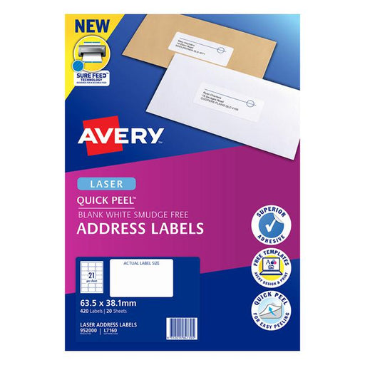 Avery Label L7160-20 Laser 21up 20 Sheets-Officecentre