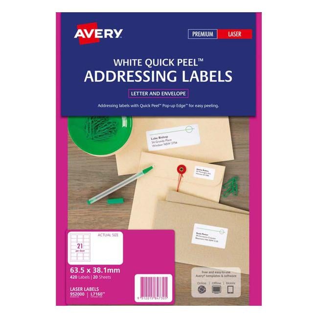 Avery Label L7160-20 Laser 21up 20 Sheets-Officecentre