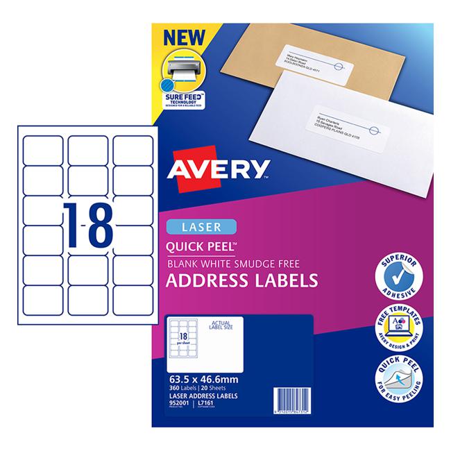 Avery Label L7161-20 Laser 18up 20 Sheets-Officecentre