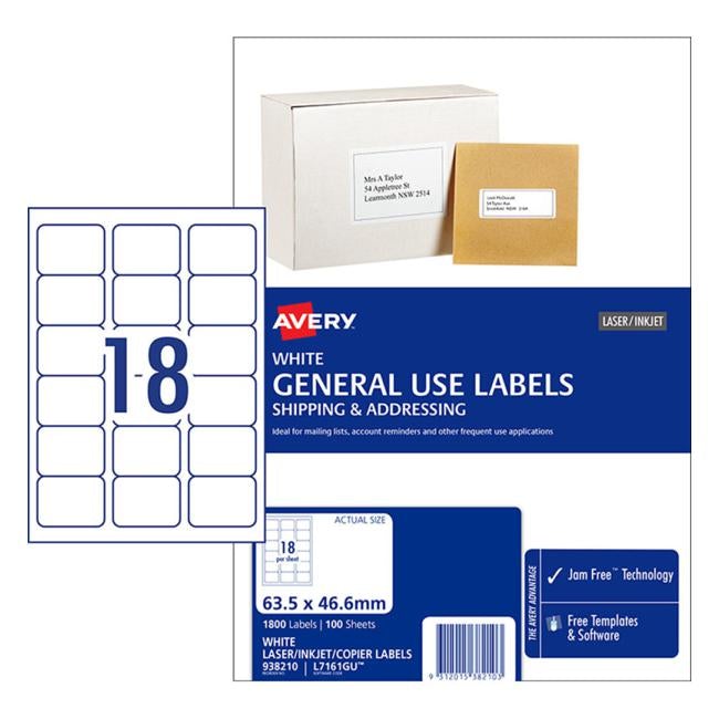 Avery Label L7161 General Use A4 18/Sheet 100 Sheets-Officecentre