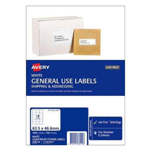 Avery Label L7161 General Use A4 18/Sheet 100 Sheets-Officecentre