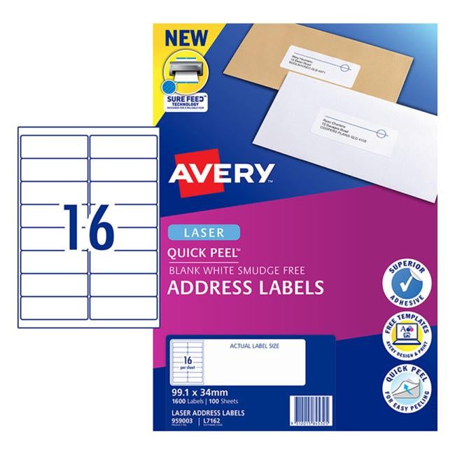 Avery Label L7162-100 Pop Up Quick Peel 99.1×33.9mm 100 Sheets-Officecentre