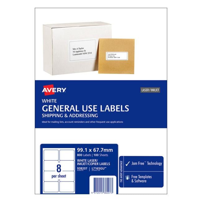 Avery Label L7165 General Use A4 8/Sheet 100 Sheets-Officecentre