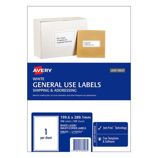 Avery Label L7167 General Use A4 1/Sheet 100 Sheets-Officecentre