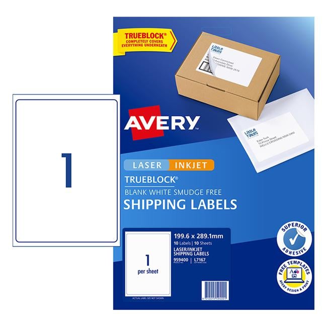 Avery Label L7167 Internet Shipping Label 199.6x289.1mm 1up 10 Sheets-Officecentre