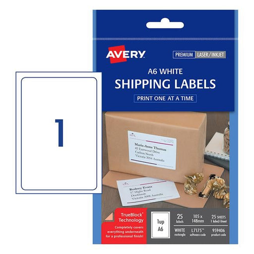 Avery Label L7175 Shipping A6 105x148mm 1up 25 Sheets-Officecentre