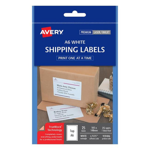 Avery Label L7175 Shipping A6 105x148mm 1up 25 Sheets-Officecentre