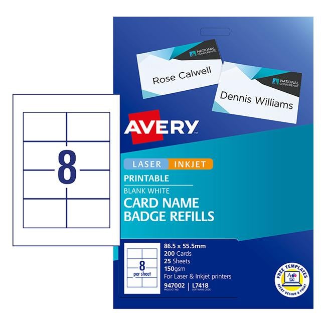 Avery Label L7418-25 Name Badge 86.5x55.5mm 25 Sheets-Officecentre