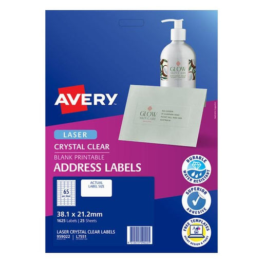 Avery Label L7551-25 Clear 25 Sheets-Officecentre
