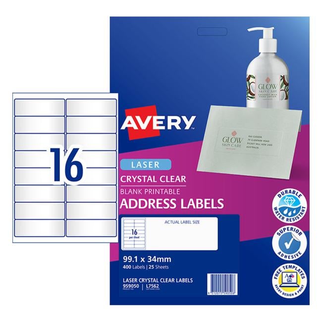 Avery Label L7562-25 Clear 25 Sheets-Officecentre
