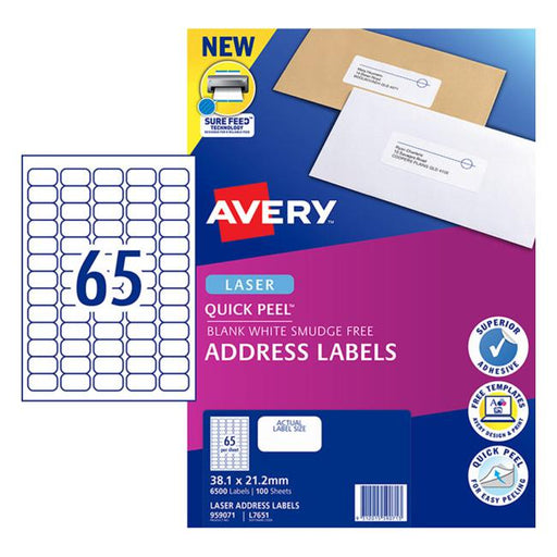 Avery Label L7651-100 White 38.1×21.2mm 100 Sheets-Officecentre