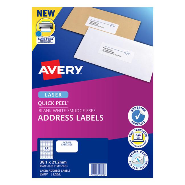 Avery Label L7651-100 White 38.1×21.2mm 100 Sheets-Officecentre
