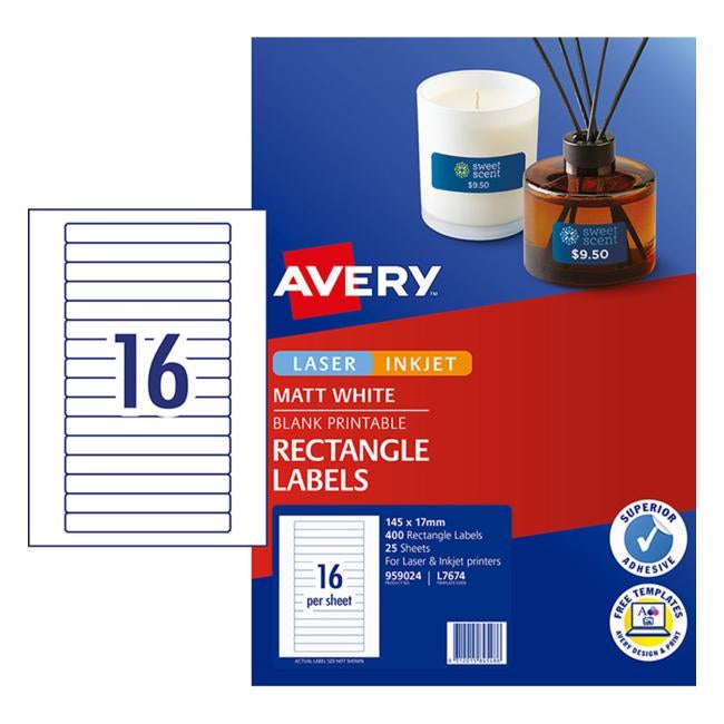 Avery Label  L7674 145x17mm 16up 25 Sheets Laser-Officecentre