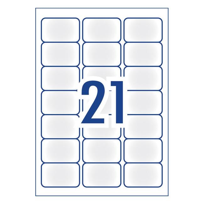 Avery Label Permanent J8560 Frosted Clear 21 Up 25 Sheets Inkjet 63.5mmx38.1mm-Officecentre