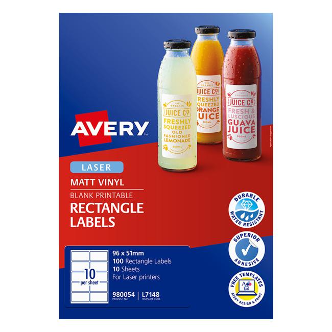 Avery Label Permanent Rectangular 10 Sheets 10 Up L7148 96x51mm-Officecentre