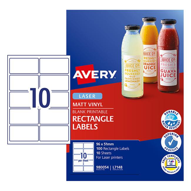 Avery Label Permanent Rectangular 10 Sheets 10 Up L7148 96x51mm-Officecentre