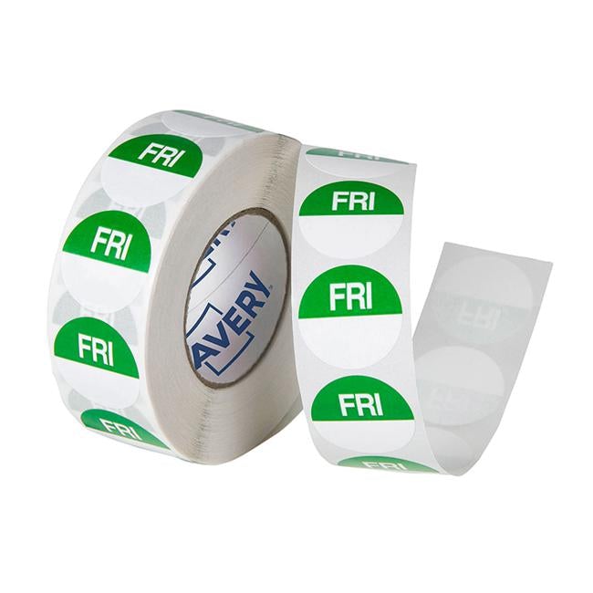 Avery  Labels Friday Round Day  24mm Green White 1000 Roll-Officecentre