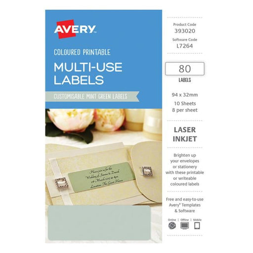 Avery Labels L7264 Mint Green  32×94 A5 8 Up Pack 10-Officecentre