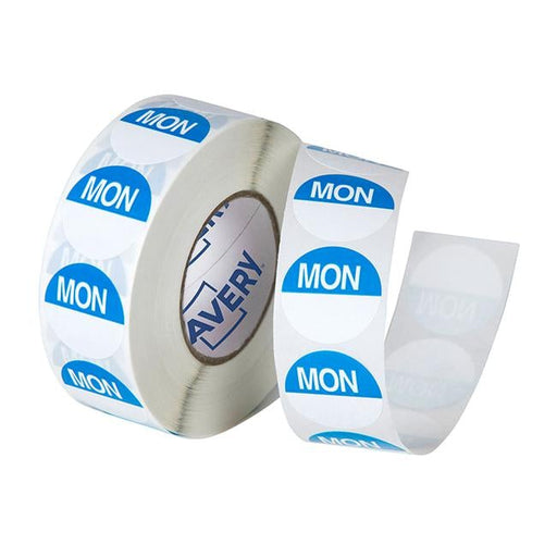 Avery Labels Monday Round Day  24mm Blue White 1000 Roll-Officecentre