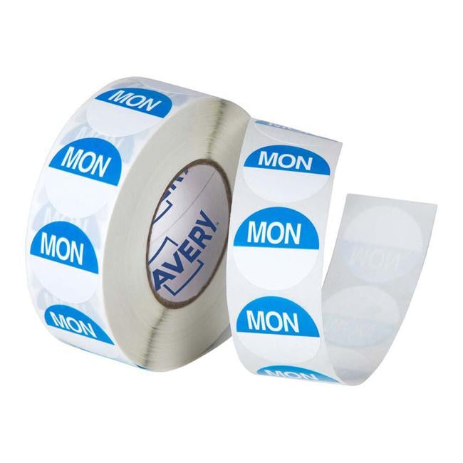Avery Labels Monday Round Day  24mm Blue White 1000 Roll-Officecentre