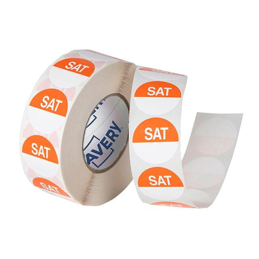 Avery Labels Saturday Round Day 24mm Orange White 1000 Roll-Officecentre