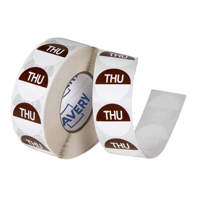 Avery Labels Thursday  Round  Day 24mm Brown White 1000 Roll-Officecentre