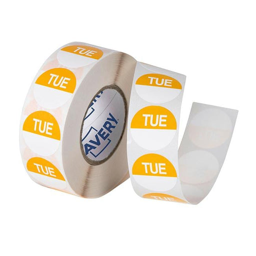 Avery Labels Tuesday Round Day  24mm Yellow White 1000 Roll-Officecentre