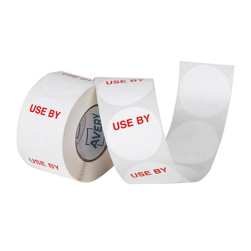 Avery Labels Use By Round  40mm White Red 500 Roll-Officecentre
