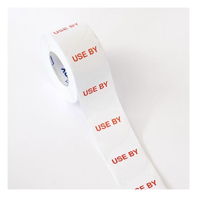 Avery Labels Use By Round  40mm White Red 500 Roll-Officecentre
